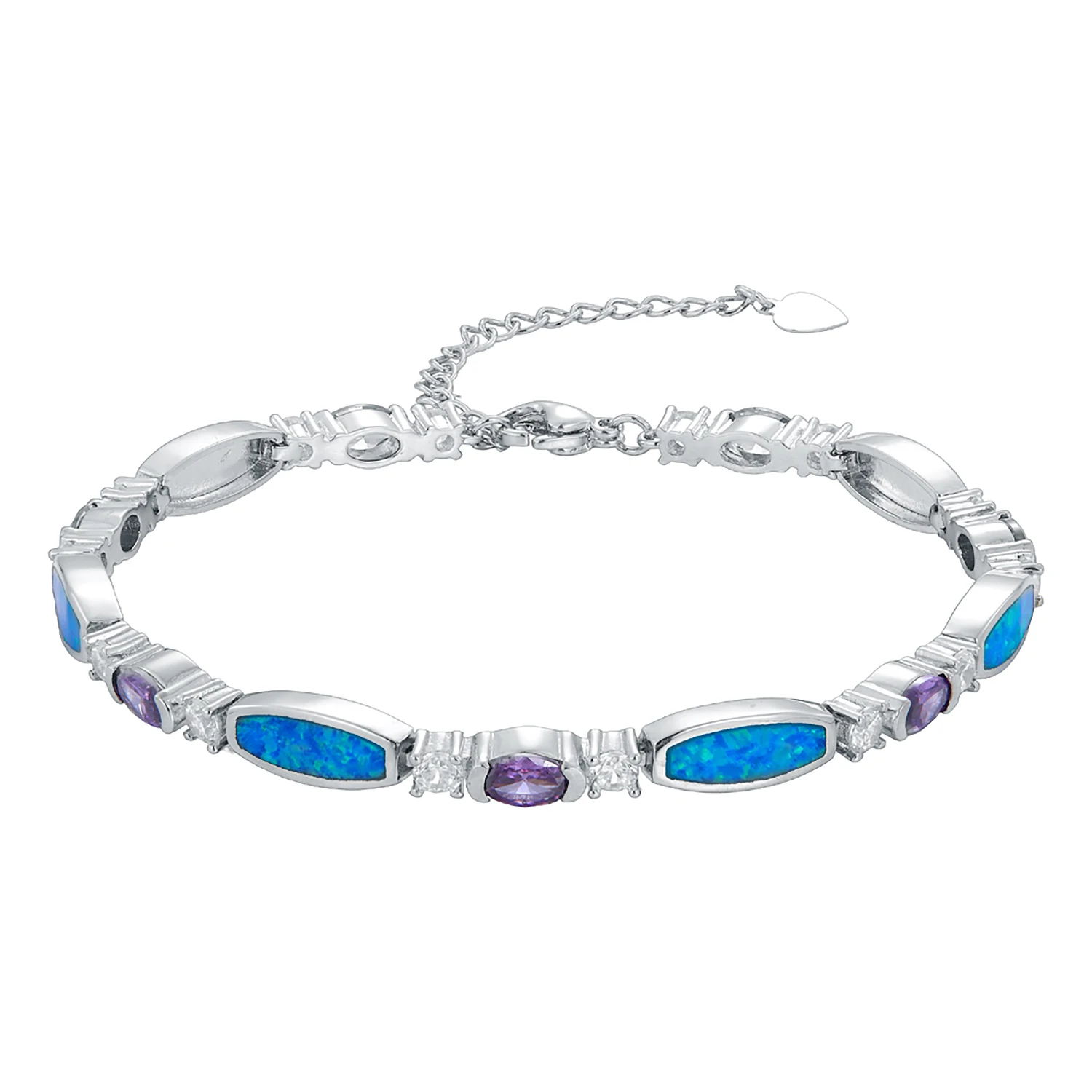 

Браслет с синим опалом и фиолетовым цирконием для женщин, цепочка светло-серебристого цвета для вечеринок, свадеб, подарок на День святого Валентина, вечерние украшения
