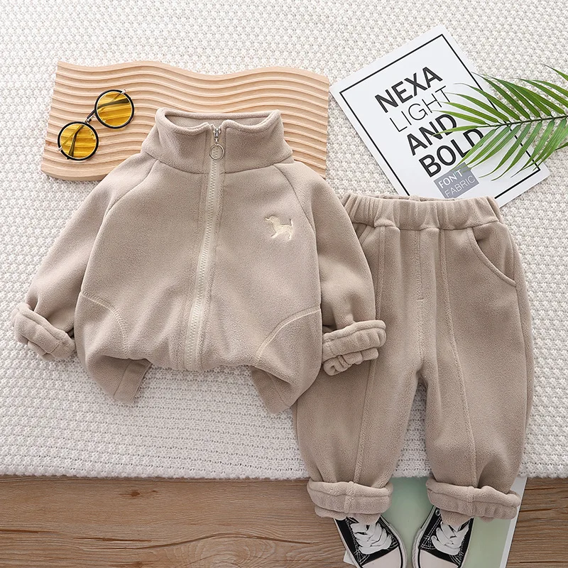 

Boys Thick Clothes Sets Autumn Winter Children Warm Velvet Jackets Pants 2pcs Cotton Suit For Baby Girl Tracksuits Kids Outfits