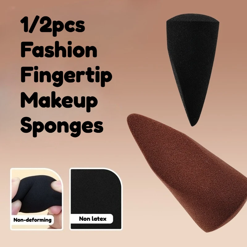 Esponja de maquiagem para ponta do dedo, 2 cores, uso seco e molhado, base, corretivo, ovo cosmético, feminino, esponja de maquiagem de precisão, ferramenta de beleza