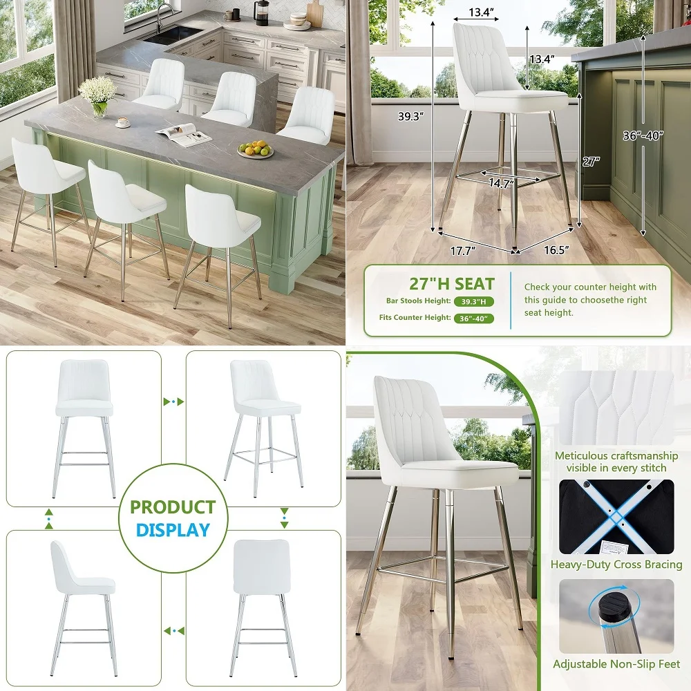 

Swivel Counter Height Bar Stools Set of 2,Green Leather Barstools Mid Century Modern Bar Chairs with Wood Legs and Golden Arms