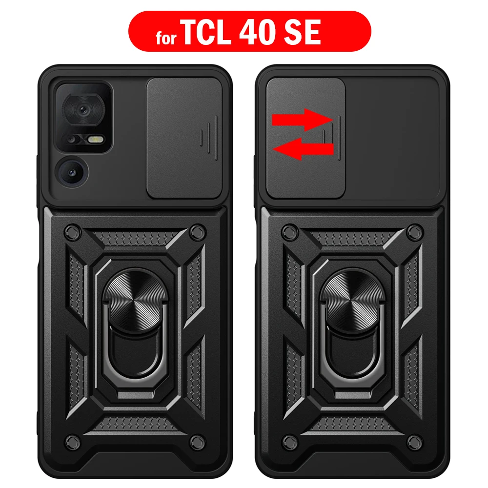 Armor Capa for TCL 40 SE Case Slide Camera Lens Protect Ring Stand Cover for TCL 40 SE Holder Funda