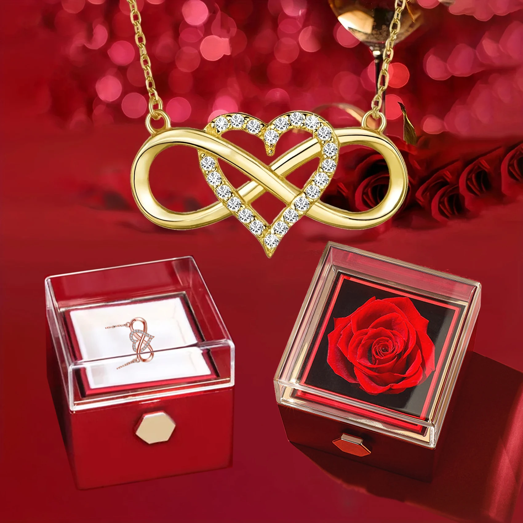 Eternal Love Necklace With 360° Flip Rose Gift Box For Women GFirlfriend Mom WIfe Christmas Romantic Gifts 2024 Hot Jewelry