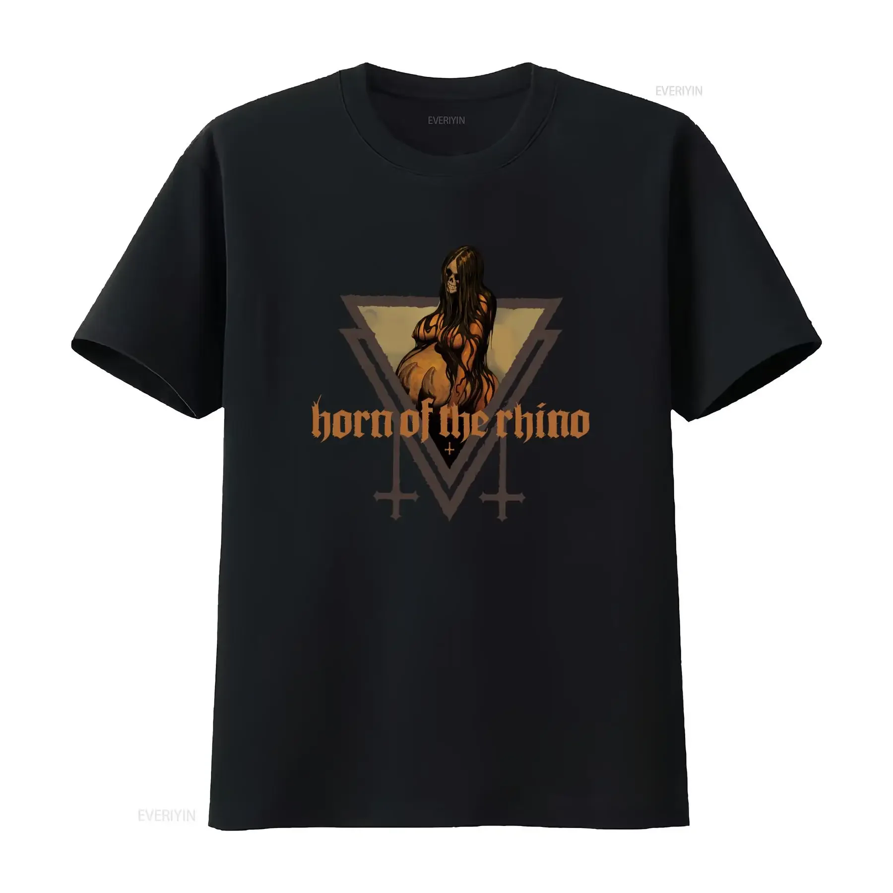 New DTG T shirt Horn of the RHINO Skull Pregnant Figure Design Unique Gothic Style  vintage Washed streetwear Soft homme