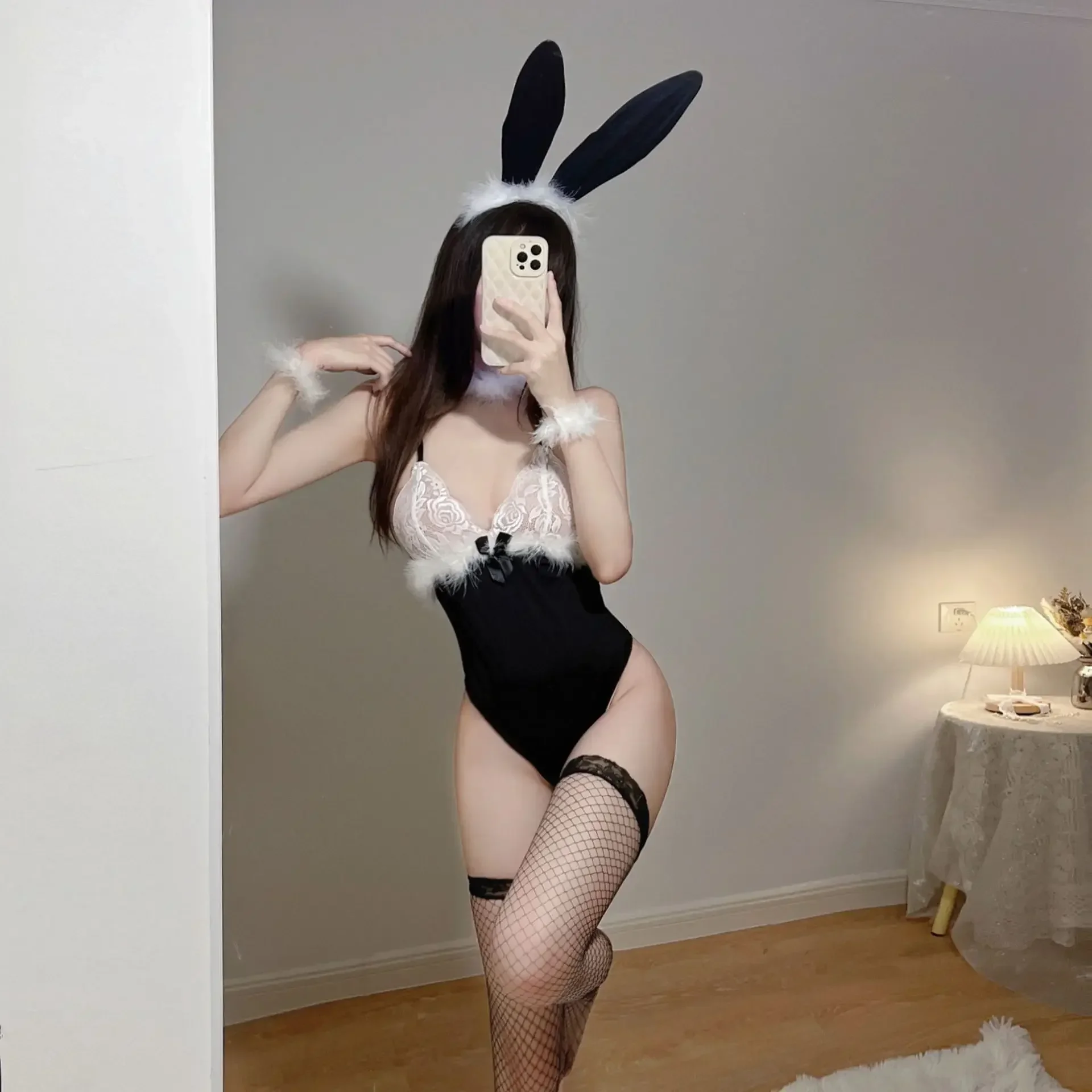 Sexy Lingerie Woman Cosplay Lace Bunny Girl Body Erotic Costume Maid Suit Transparent Sexy Bodysuit Women\'s Underwear Set