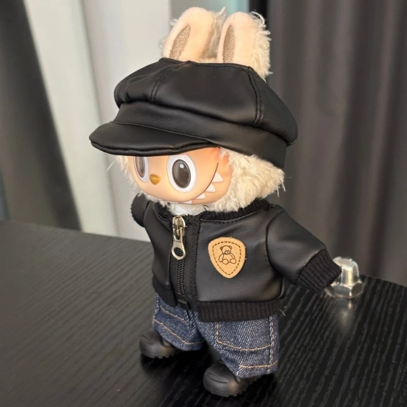 

For Korea Kpop Exo 3.0 Labubu Doll Motorcycle Set Doll Accessories Leather Clothes Jeans Doll Accessories