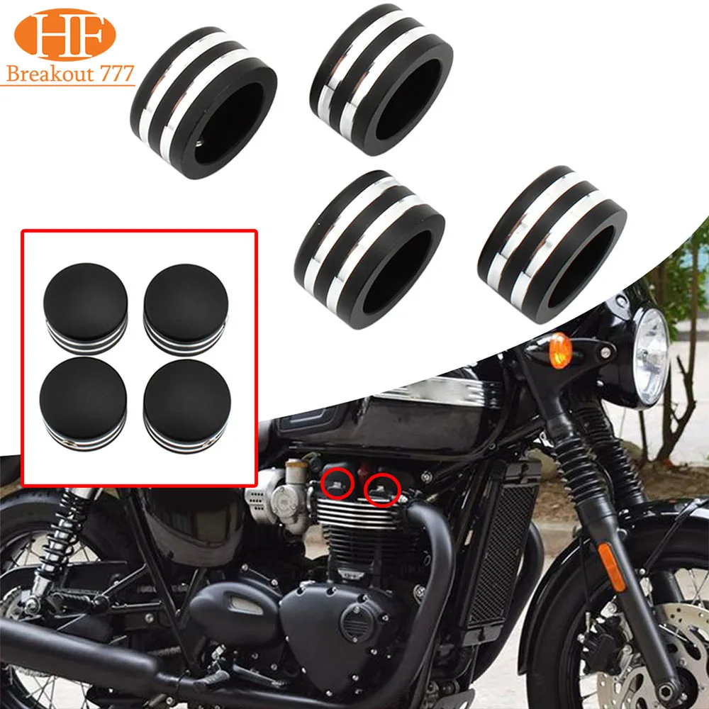 

4Pcs Spark Plug Machined Head Bolts Caps Screws Nut Cover For Triumph Thruxton 2016-Up Street Twin-Street Scrambler T120 Black