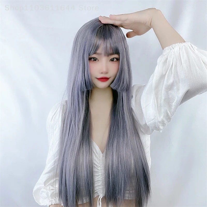 ยาวธรรมชาติตรงวิกผมโลลิต้าบางคอสเพลย์ปาร์ตี้ฮาโลวีนคริสต์มาสฮาราจูกุวิกผม