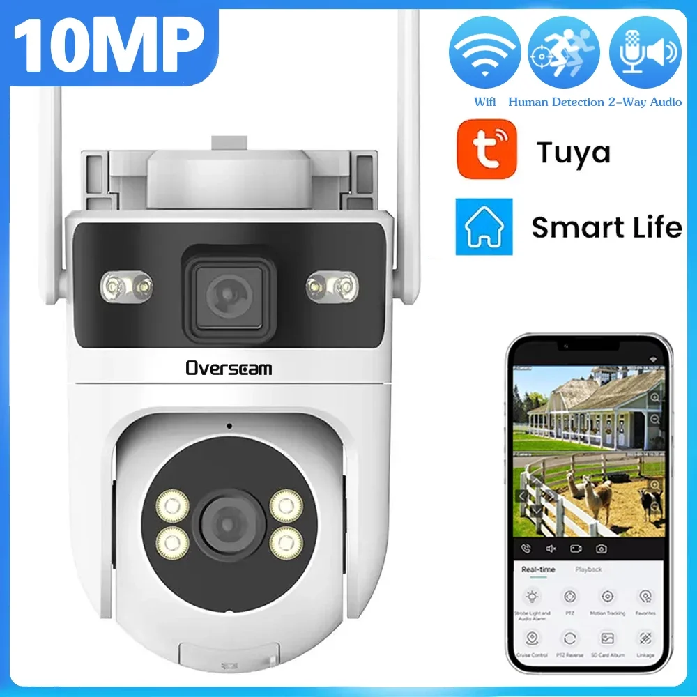 

Tuya WiFi Outdoor Dual Len Camera 5K 10MP Dual Screen PTZ Security Camera Motion Detection Auto Track CCTV Wireless Surveillance