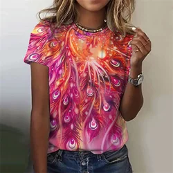 Harajuku Summer 3D Peacock Feather Printing T Shirt For Women Fashion Funny Tee Shirts Girls Cool Blouse Hawaiian Clothing Tops