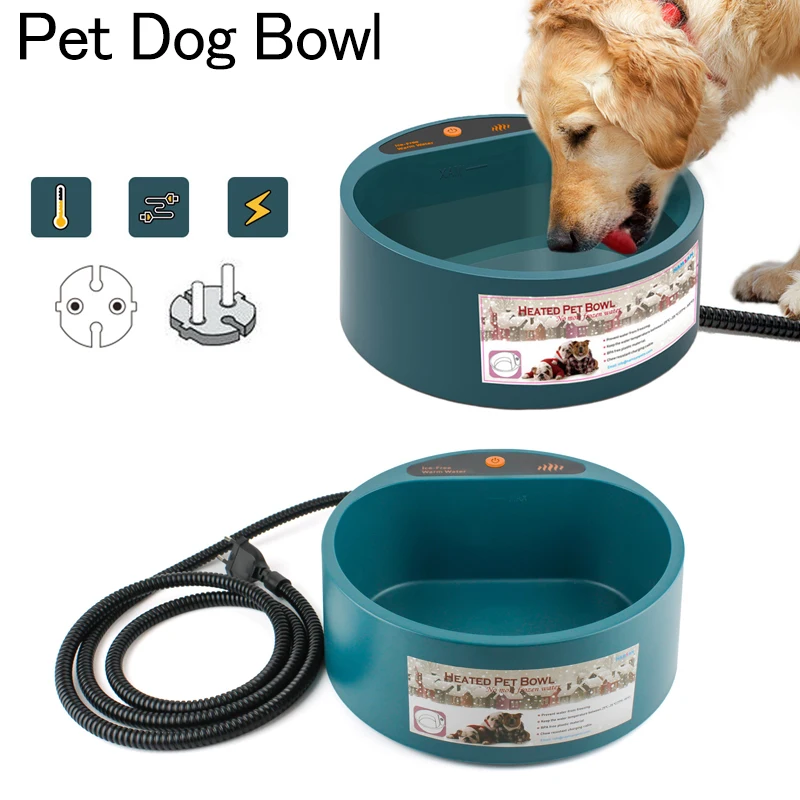 Pet Dog Bowl Heated Feeding Feeder Water Bowl Winter Heated Feed Cage Bowl Constant Temperature Heating Thermostat Dog Basin