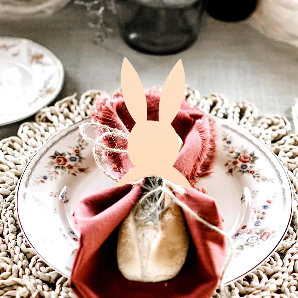 

10pcs Shaped Wooden Napkin Rings Reusable Easter Table Settings Wooden Serviette Buckles Accessories Serviette Buckles