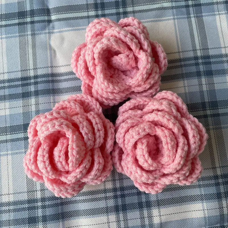 1PC Hand Knitting Crocheted Rose Flower Head Artificial Flower Gift DIY Home Decor Beautiful Woven Rose Flower