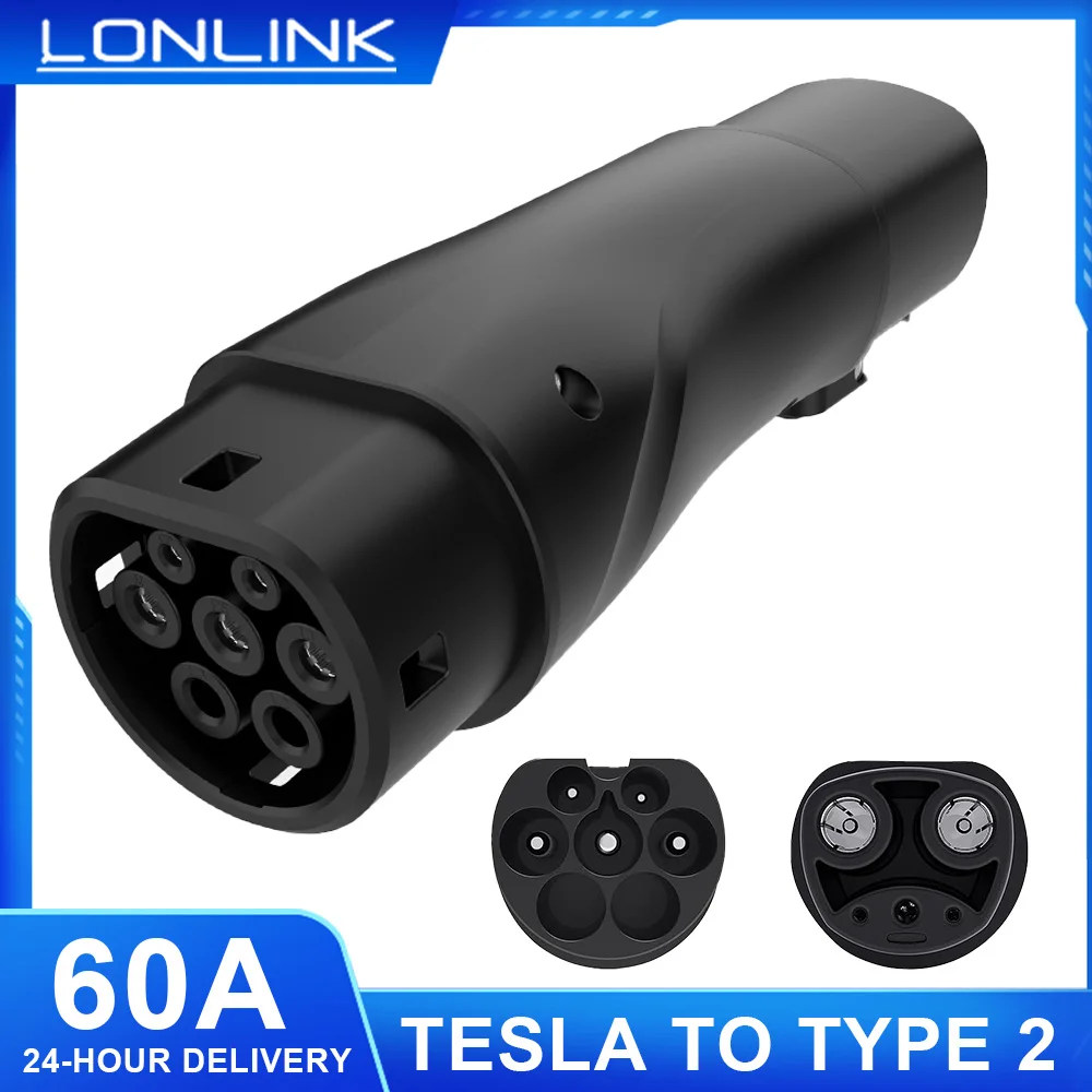 LONLINK Tesla TO TYPE 2 Adapte 60A Electric Vehicle charging connector Electrical car charger devices For Type 2 EV Charging