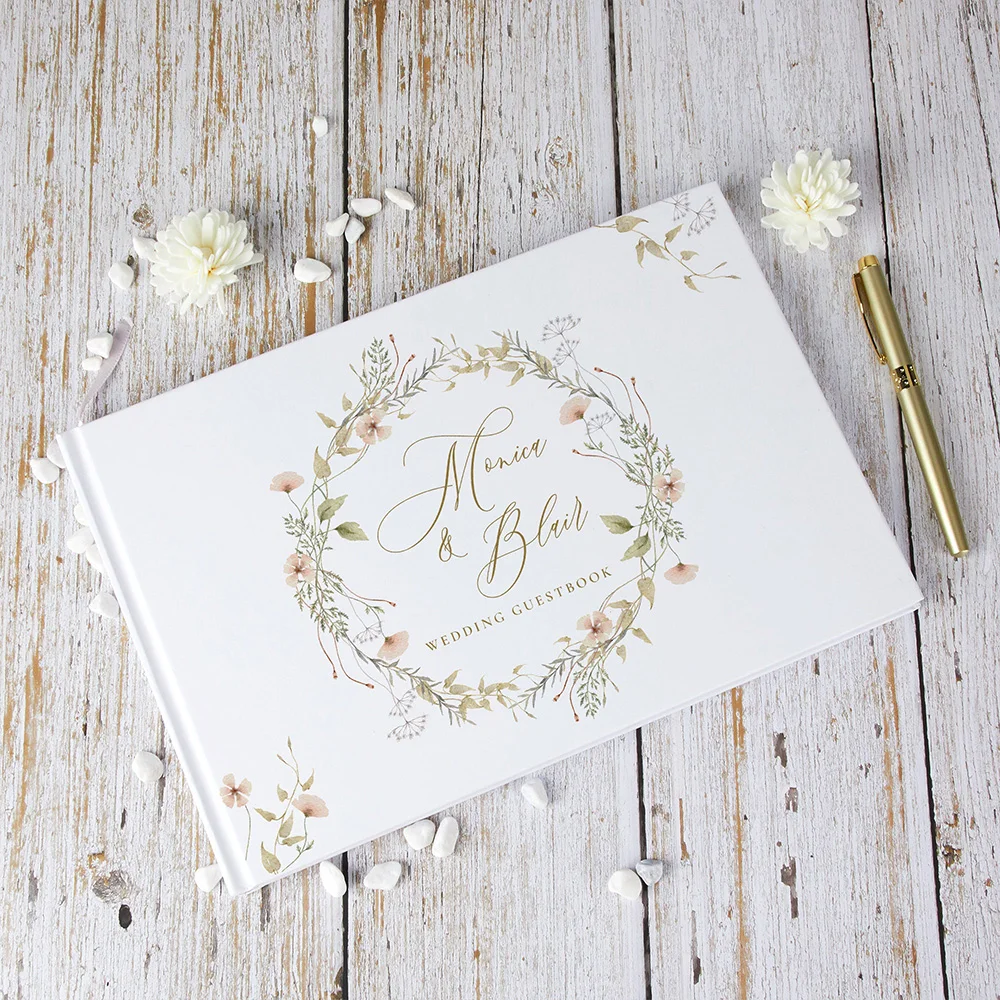 Wedding Guestbook Flowers White Personalized Guest Book Alternative for Wedding Decoration Message Book Album Photo Mariage Gift