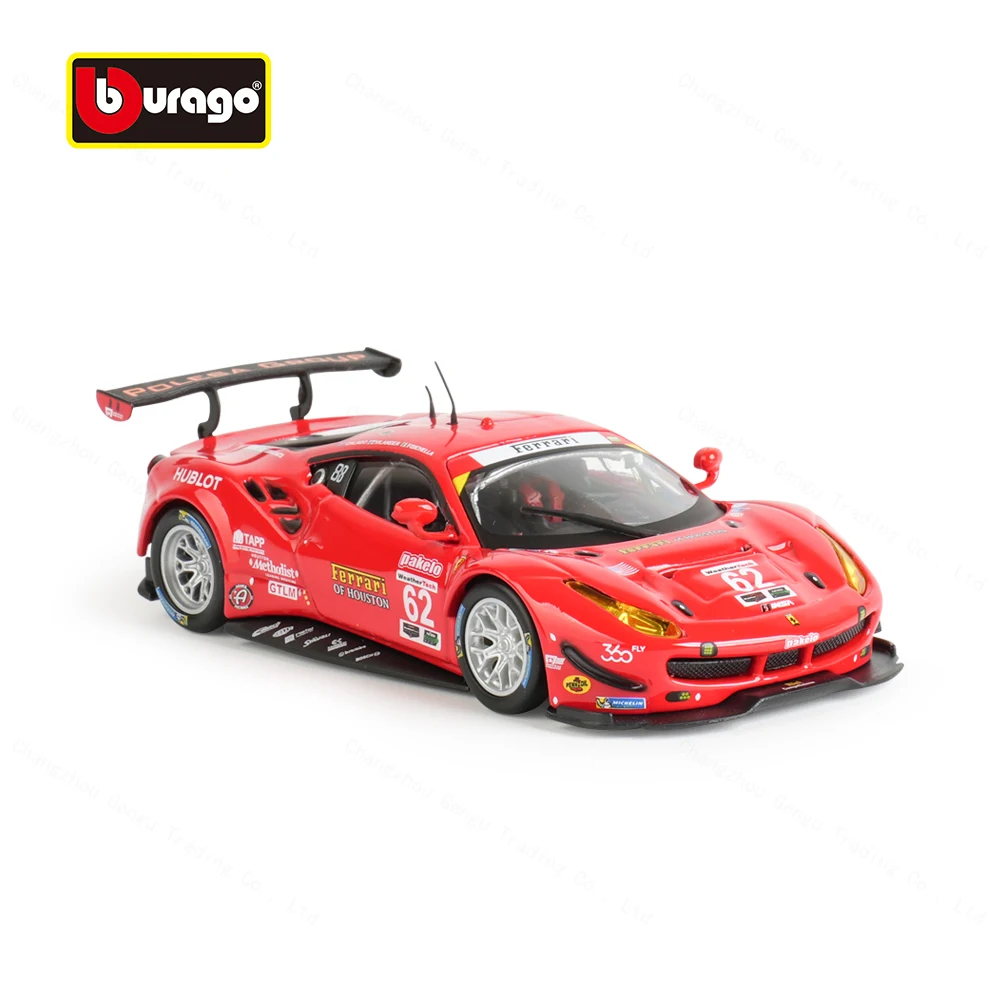 Bburago-coche de carreras Ferrari 488GTE 2017, vehículo estático fundido a presión, juguete coleccionable, 1:43