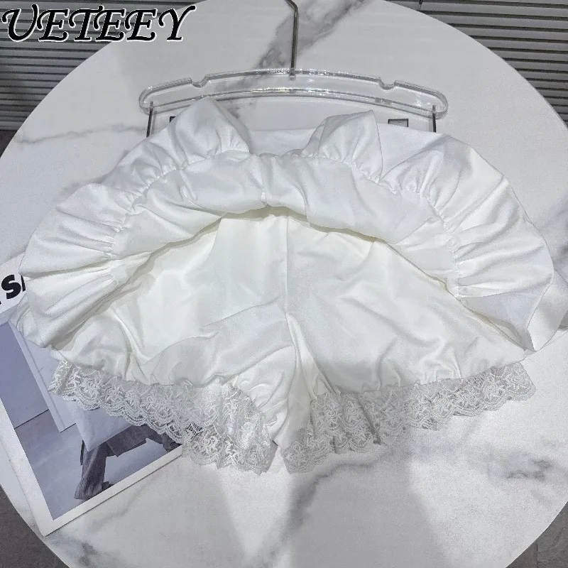 

Новинка лета 2026: Универсальная мини-юбка-шорты с кружевной отделкой, эластичным поясом и высокой талией, пышная, для женщин