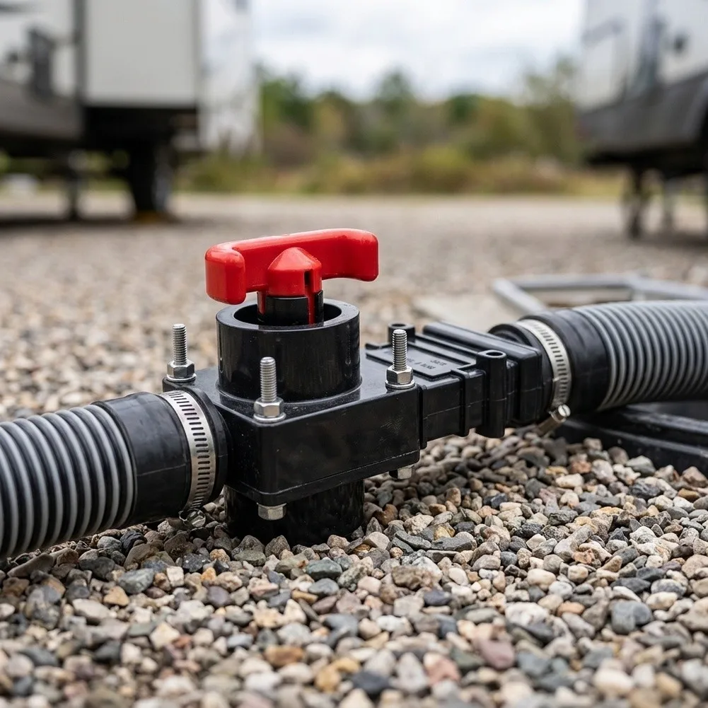 for rv Sewage Drain Valve with Flow Control Handle and Tight Seal Cap for Reliable Waste Management on Travel Trailers and for