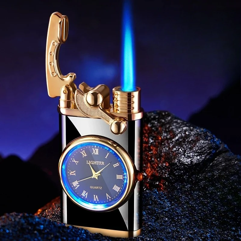 2026 Rocker Arm Watch Metal Unusual Gas Lighters Jet Butane Torch Lighter Windproof Cigarette Cigar Lighter Gadgets for Men