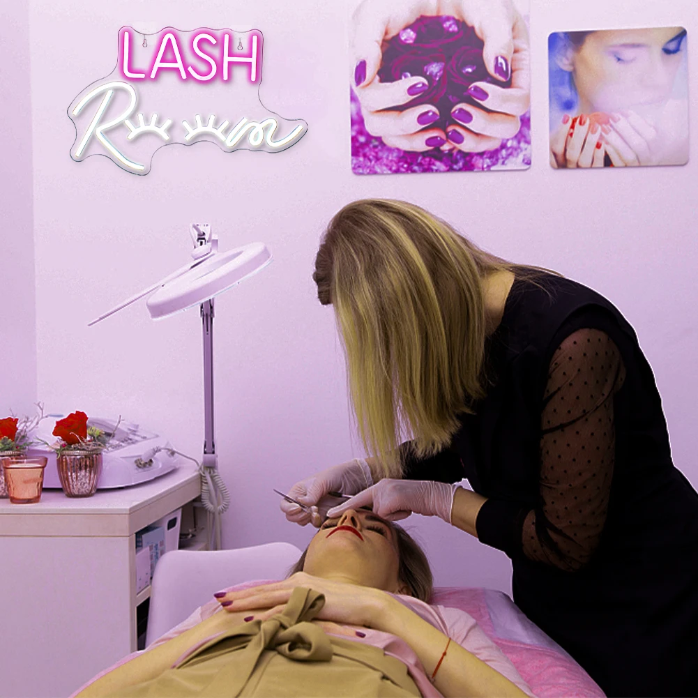 Lash Room Neon Sign Pink White LED Neon Light Wall Decor per Beauty Nails Salon Spa Decor Girls Room Lash Lounge Studio Office