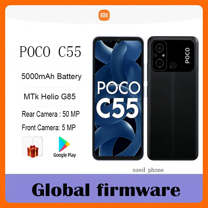 Xiaomi POCO C55 Smartphone 6.71 inch MediaTek Helio G85 5000mAh 10W Wired charging 64GB / 128GB 720 × 1650 pixe used phone