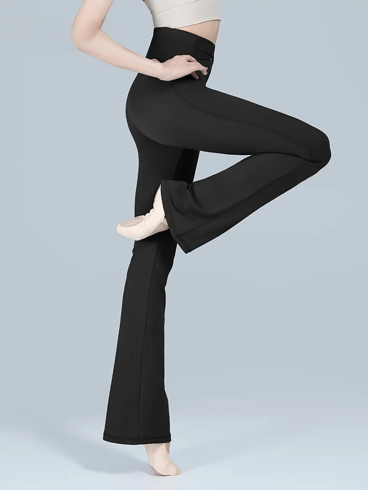 dance-love-新しい女性の大人のヨガパンツハイウエストマイクロフレアシェイプトレーニングブラックモダンダンスフィットネススポーツウェア
