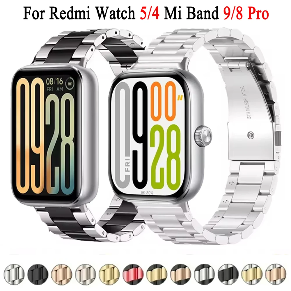 حزام من الفولاذ المقاوم للصدأ لساعة Redmi 5 4 سوار ساعة معدني فاخر بديل لسوار Xiaomi Mi Band 9Pro 8Pro الرياضي