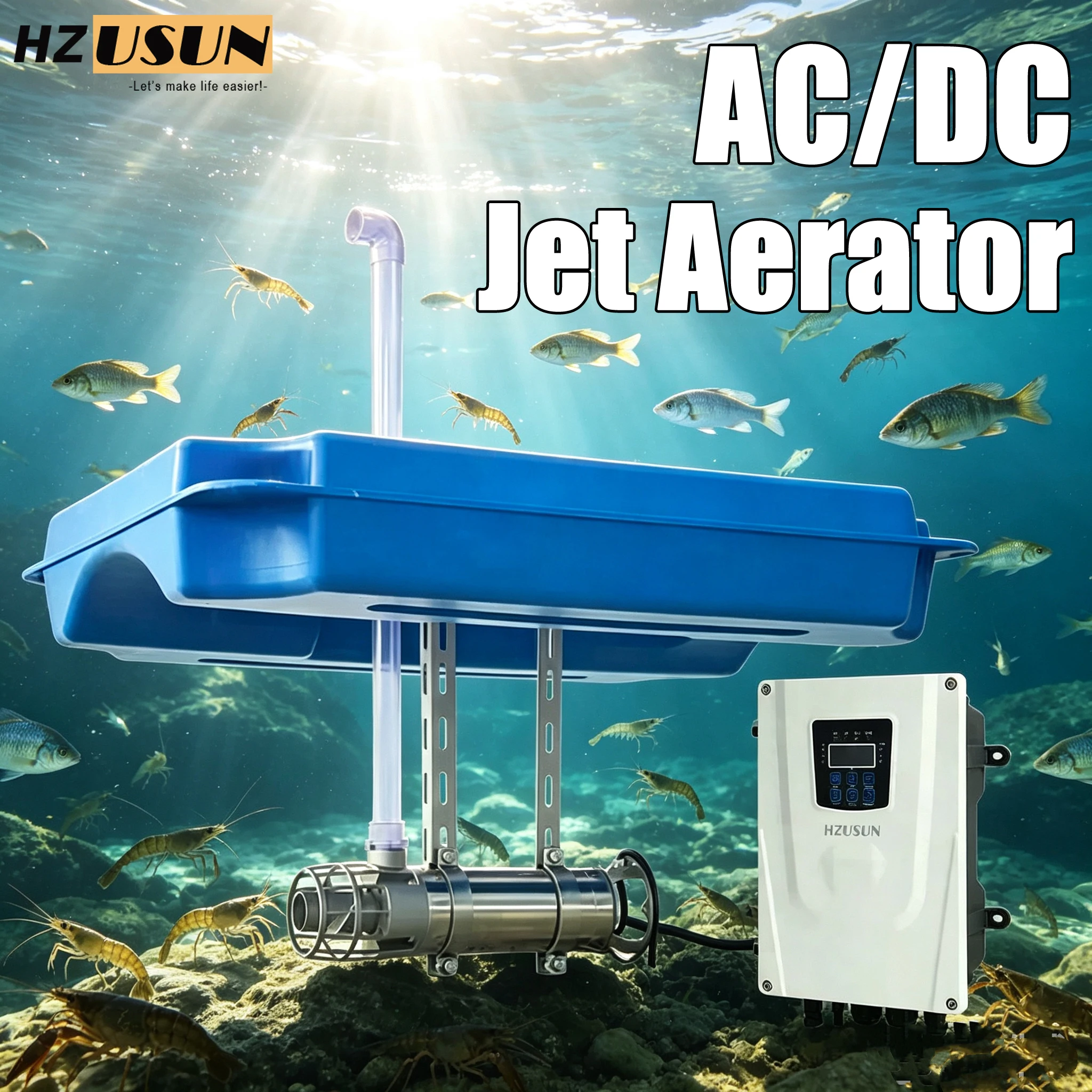 HZUSUN DIY 3HP AC DC Floating Solar Fish Pond Pump for Dams Home Depot Hybrid Farm Solar Powered Electric Lake Water Aerator Set
