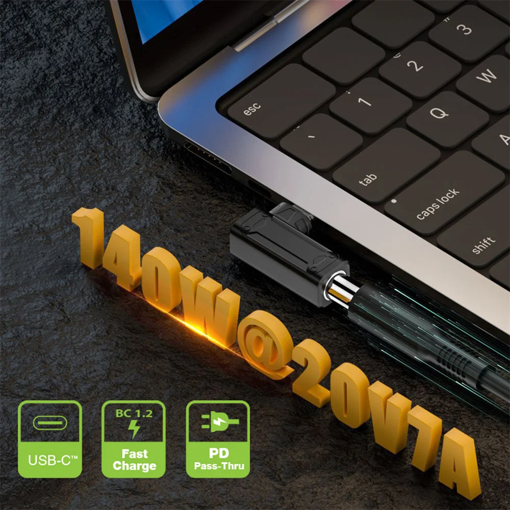 Adaptador CableCC-carga para telefone portátil, 140W, 100W DC Jack, entrada 4.5x3.0mm para USB-C, tipo-C, 90 graus angular, plugue de alimentação