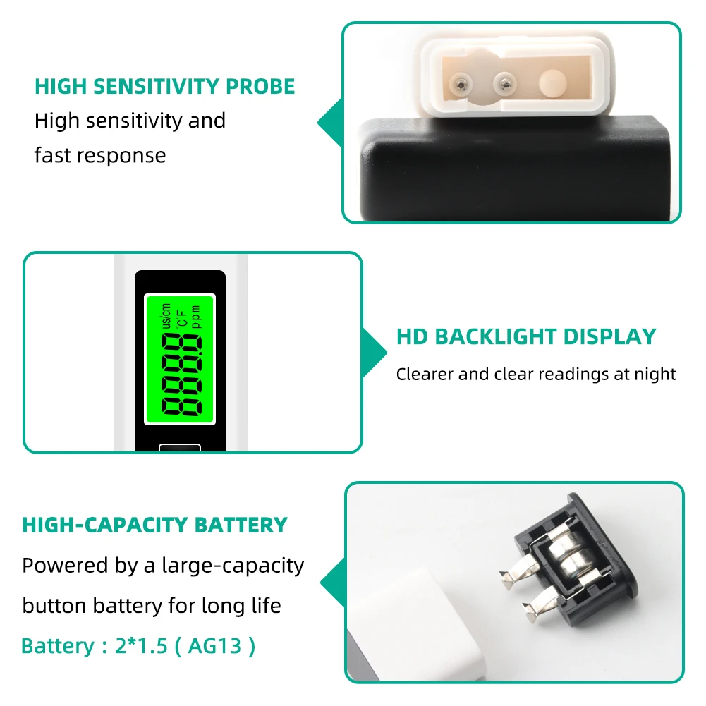 Probador Digital de calidad del agua 4 en 1, pluma de prueba de 0-9990 PPM, pantalla LCD retroiluminada precisa para piscinas, acuarios de agua potable