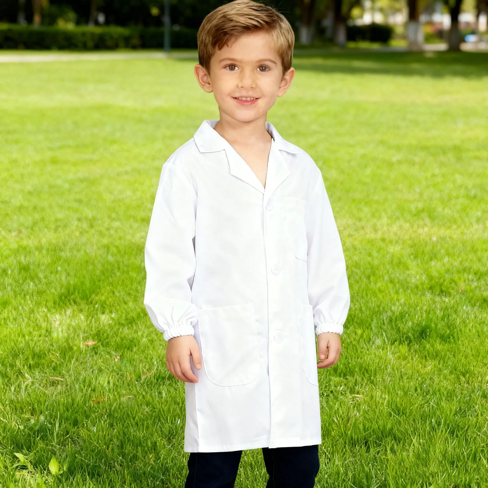 معطف المختبر الأبيض 105 سم كم طويل نسيج مضاد للحساسية للتجارب العلمية لعب الأدوار الزي الهالوين #1