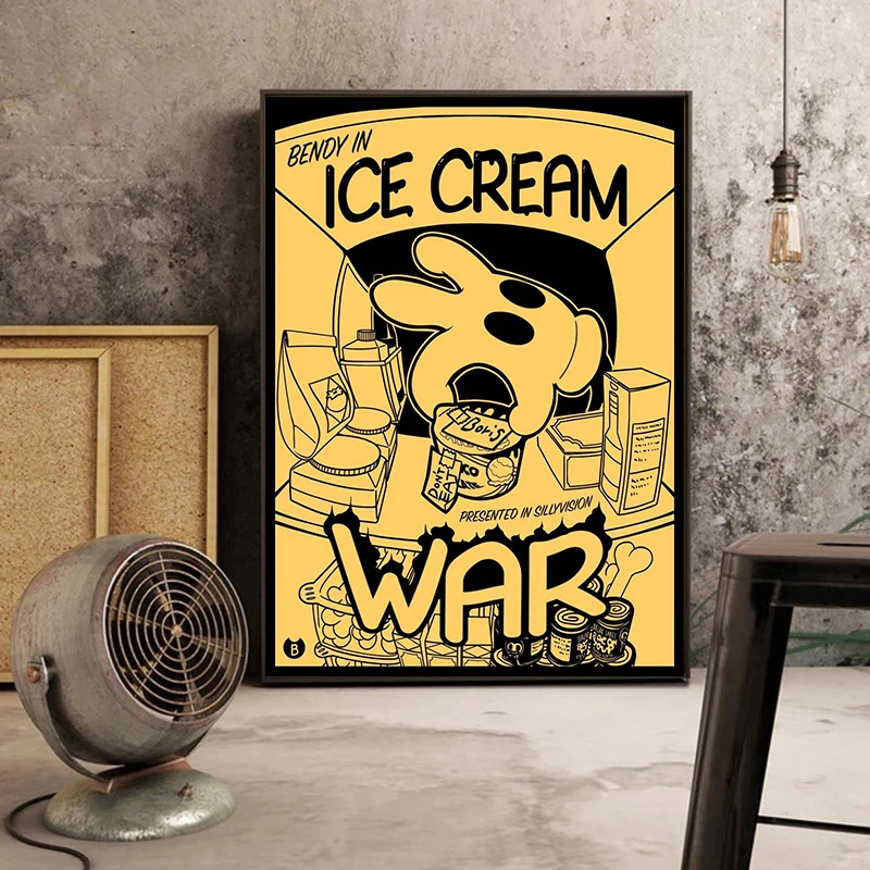 الرعب لعبة فيديو B-Bendy-and I-Ink M-آلة الكرتون المشارك والمطبوعات حائط لوح رسم الفن صور ديكور غرفة ألعاب المنزل #4