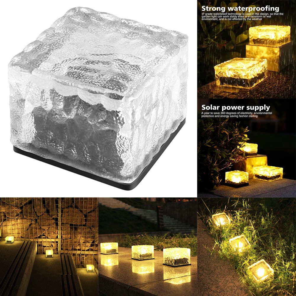 1/4pcs Ice Cube LED Solar Lights Waterproof Christmas Outdoor Landscape Lawn Lamp Stair Brick Light for Garden Decor Lighting