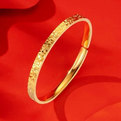 

24K Gold Women's "Icy Crackle" Bracelet | AU999 Pure Gold, matte - textured ice cracks, diamond accents, elegant & chic