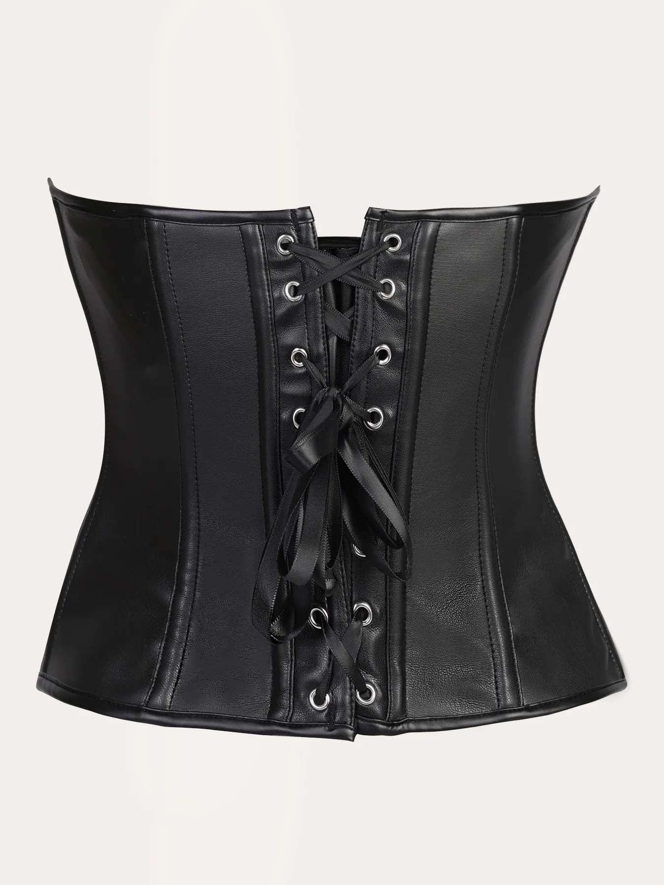 Bustier Corset Top for Women  PU Leather Lace Up Boned Overbust Basque Waist Cincher Shapewear Lingerie
