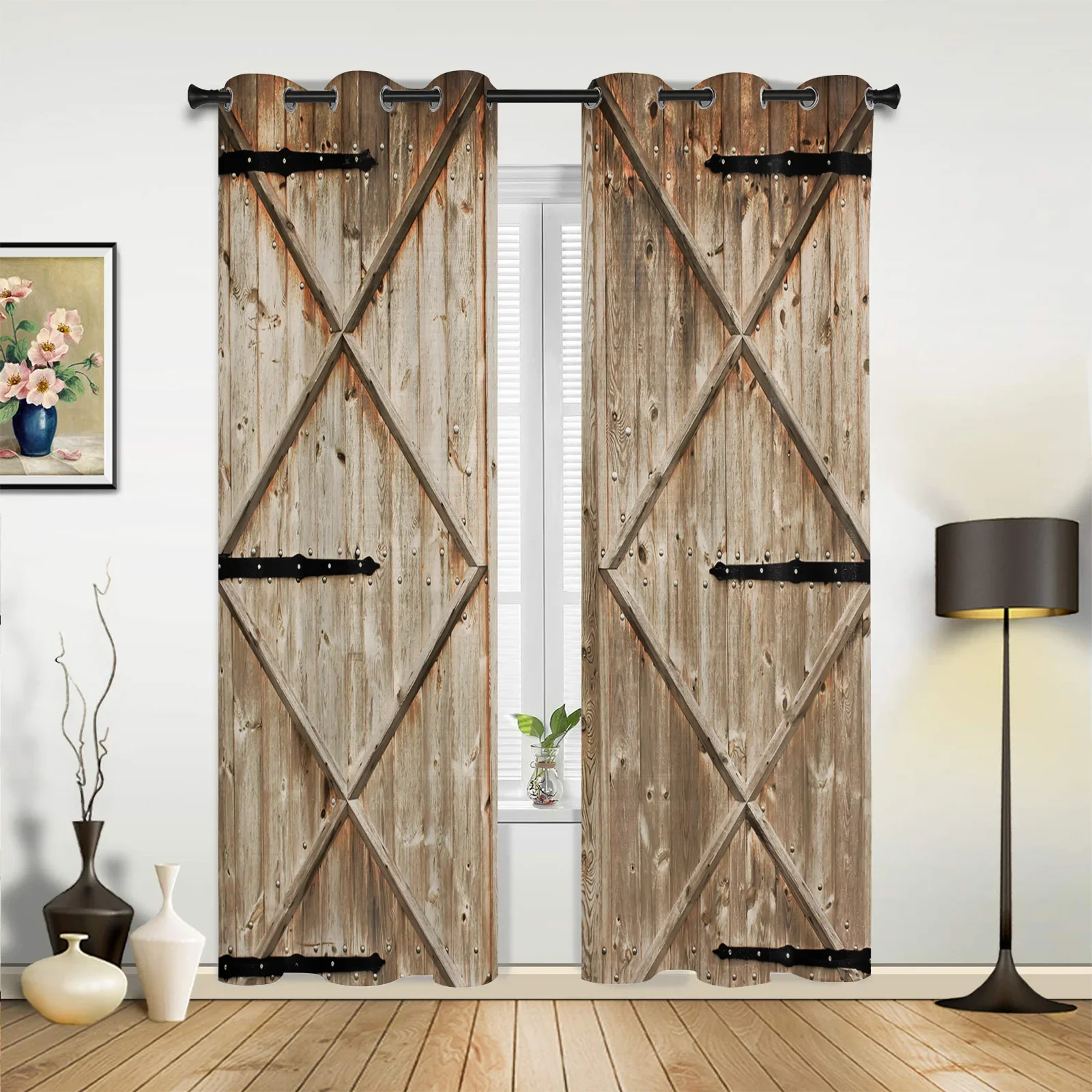 Cortinas de ventana de granja con puerta de madera de Granero, decoración del hogar, cortinas para sala de estar, tratamientos de ventanas, Cortinas para cocina y dormitorio