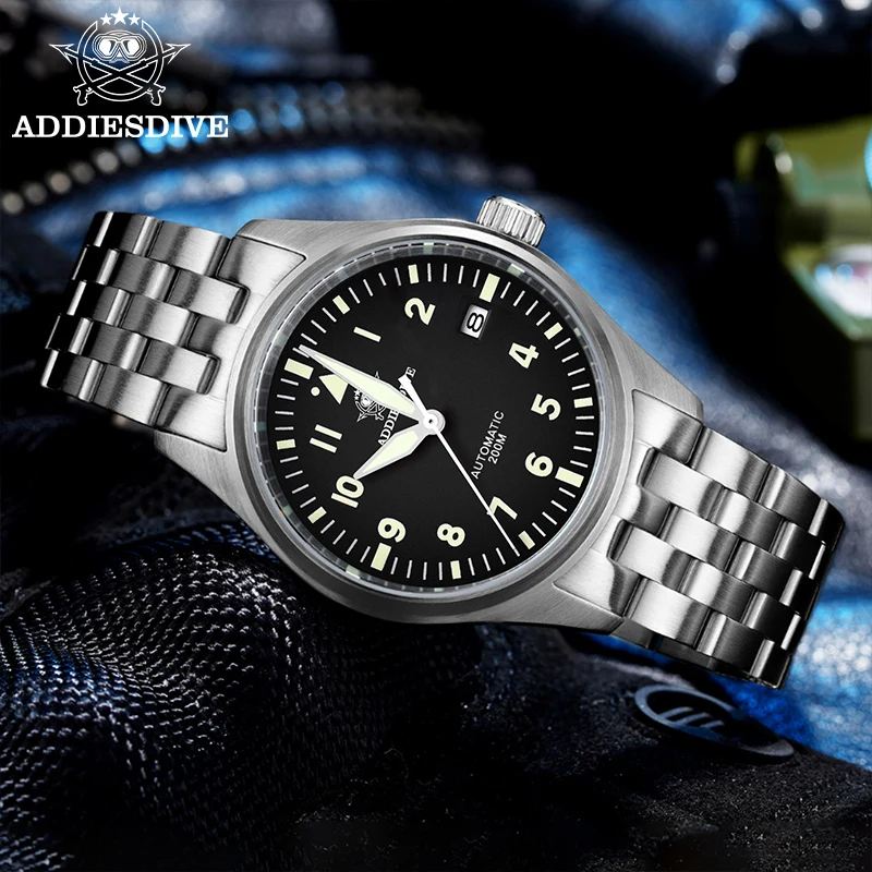 ADDIESDIVE MY-H2 Business Automatic Mechanical Watch NH35 Black Dial 200M Diver Waterproof Luminous Watches For Men Reloj Hombre