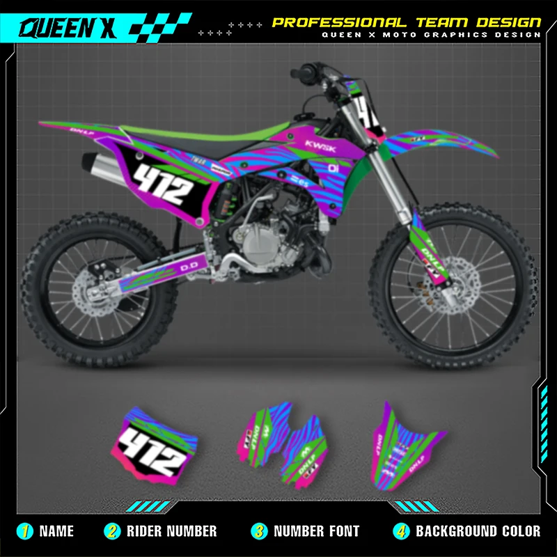 

Queen X MOTOR Custom Team Motorcycle Graphics Background Decal Stickers Kits For KAWASAKI KX85 KX 85 100 2014-2021