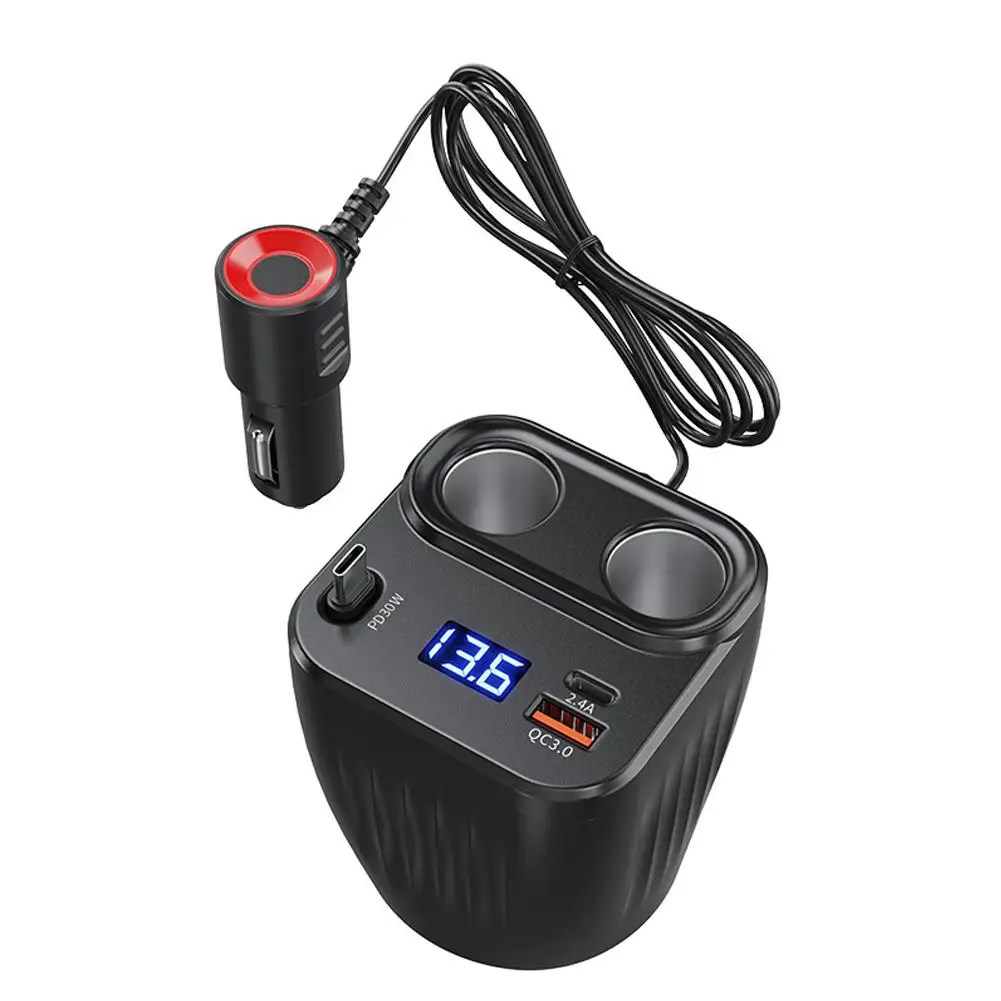 Car Phone Charger Multi-Port Charging Integrated Retractable Charging Cable Real-time Voltage Monitoring Car Charger Adapter