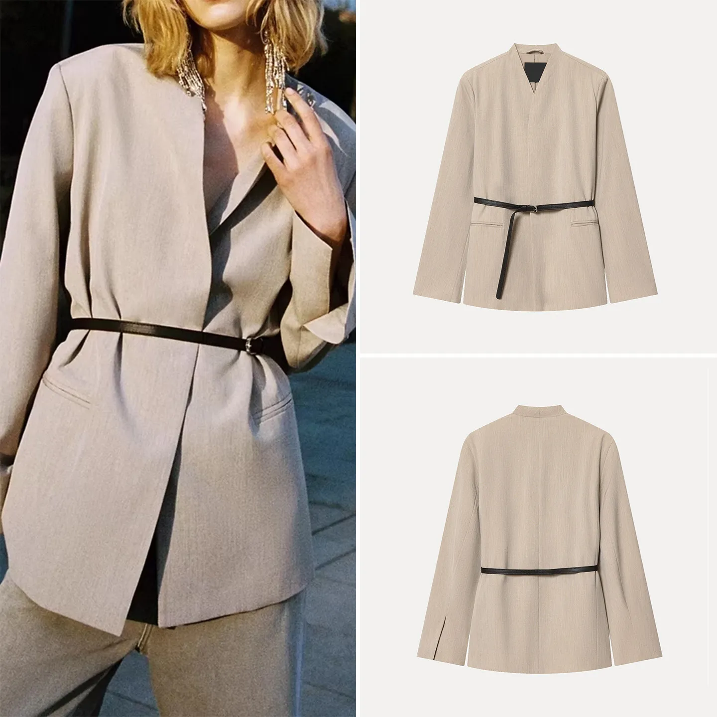 

Женский костюм Z 2025: Зимний повседневный, с поясом, простой, индивидуальный, приталенный, удлиненный, стандартной длины