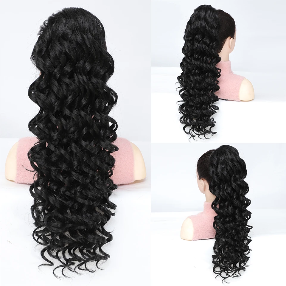 Queue de cheval synthétique longue ondulée pour femmes noires, extensions de cheveux à clipser, haute température, fille afro, cordon de proximité, 24 po