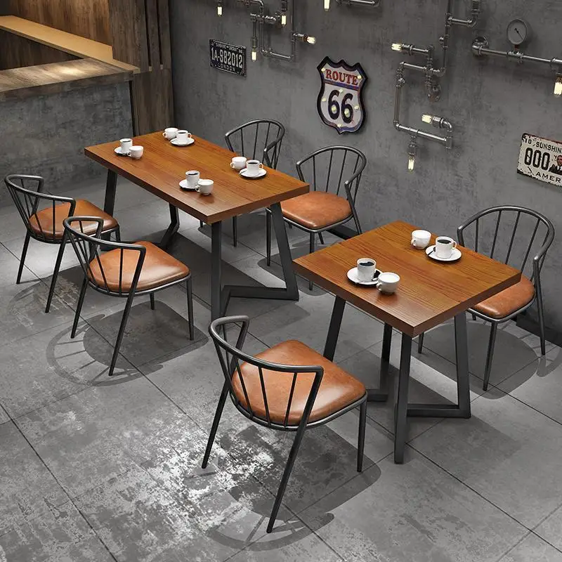 

Industrial Style Restaurant Small Table Dining Table and Chair Barbecue Shop Coffee Shop Eight-Immortal Table Music Dining