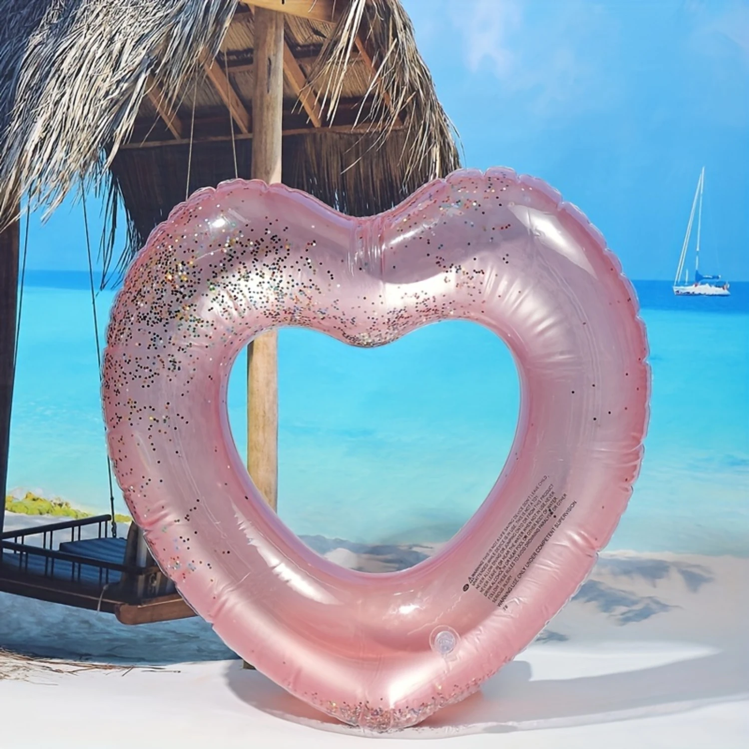 Glitter Heart Inflatable Pool Float Swimming Ring For Adults Water Fun Party Beach Flotation Devices Glitter Heart Design PVC In