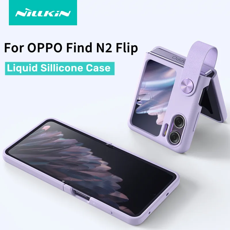 

For OPPO Find N2 Flip Case NILLKIN Flex Finger Strap Liquid Silicone Phone Bracket Back Cover For OPPO Find N2 Flip Folding Case