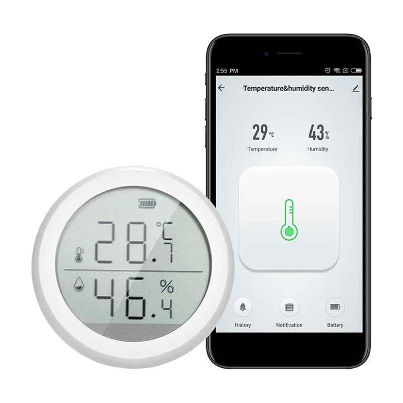 AED5-Wifi Smart Zigbee Temperature And Humidity Sensor LCD Screen History Record Smart Home Security Remote Control