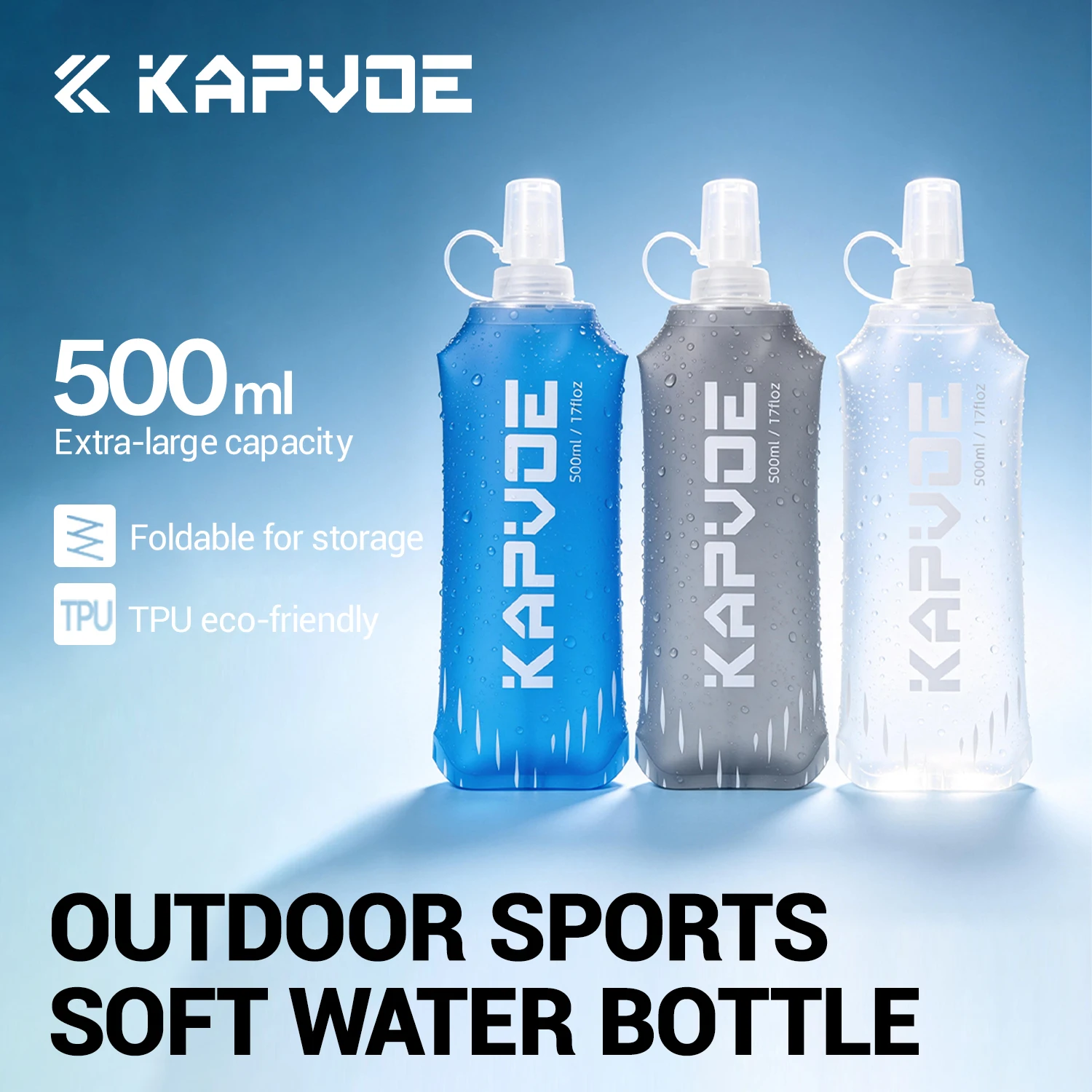 

Портативная мягкая бутылка для воды Kapvoe, 500 мл, из ТПУ, для спорта на открытом воздухе, бега, пеших прогулок, велоспорта, кемпинга, складная, большой емкости