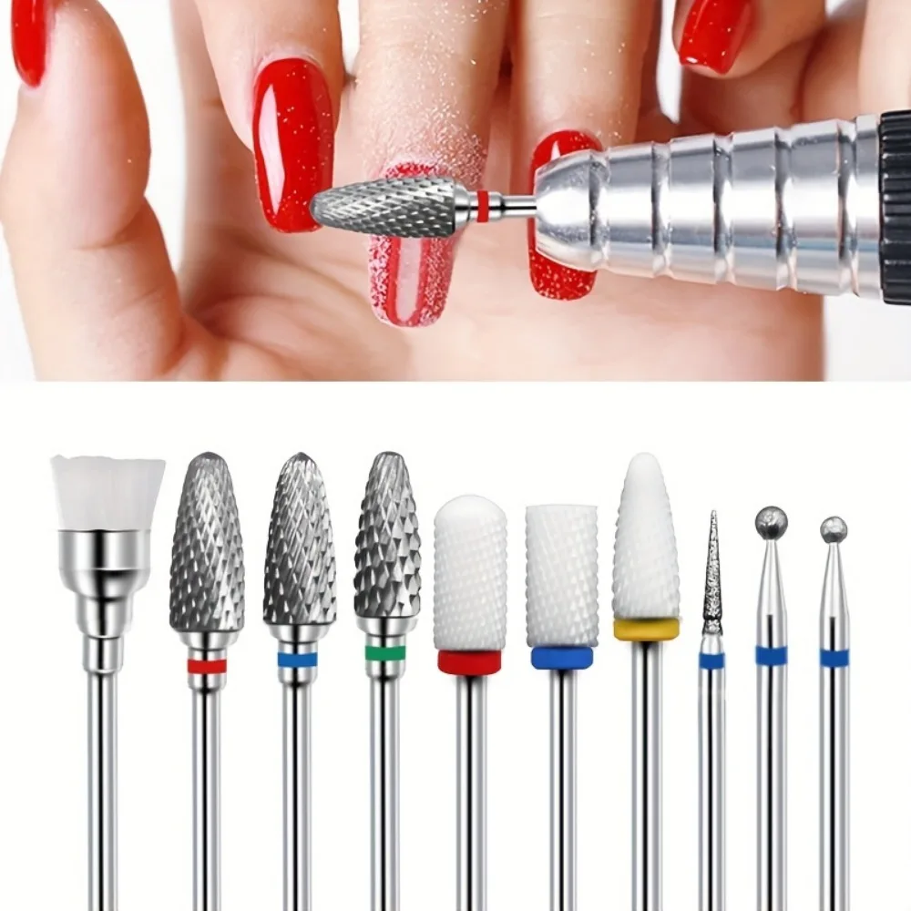 Tungsten Aço prego broca Bits Kit, cerâmica Nail Art, moagem Set cabeça, elétrica prego broca máquina, 10pcs