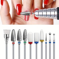 10pcs Nail Drill Bits Kit Tungsten Steel Ceramic Nail Art Grinding Head Set For Electric Nail Drill Machine