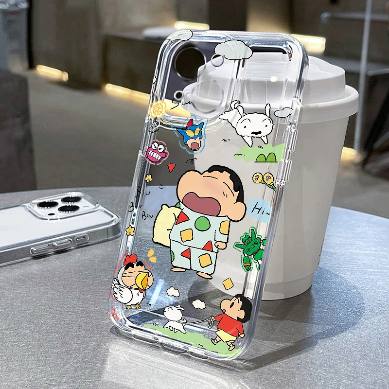 New Pajamas Shin Chan Kawaii Shockproof Transparent Phone Case for IPhone 16 15 14 13 12 Pro Max Plus Anime Cartoon Back Cover