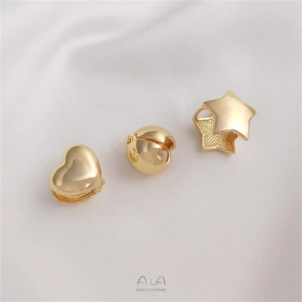 14K Gold Wrapped Double-sided Three-dimensional Spherical Pentagonal Peach Heart Shaped Earrings Fashionable Ear Clip Ear Buckle