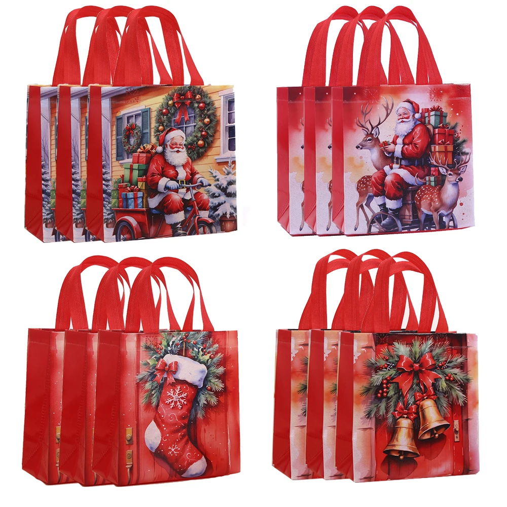 4/8pcs Christmas Gift Bags Santa Claus Xmas Candy Gift Wrapping Bags Non-Woven Tote Bags Treat Bag Decoration 2024 Navidad kids